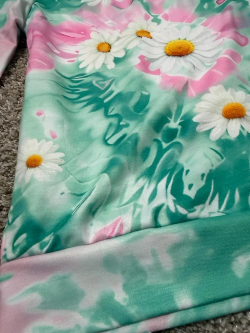 Trendy Girls Pink & Teal Tie-Dye Daisy Stretchy Hoodie& Jogger Pants Set Size 9Y